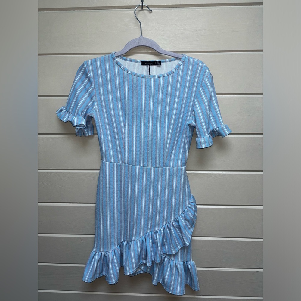 Boohoo blue and pink stripped dress